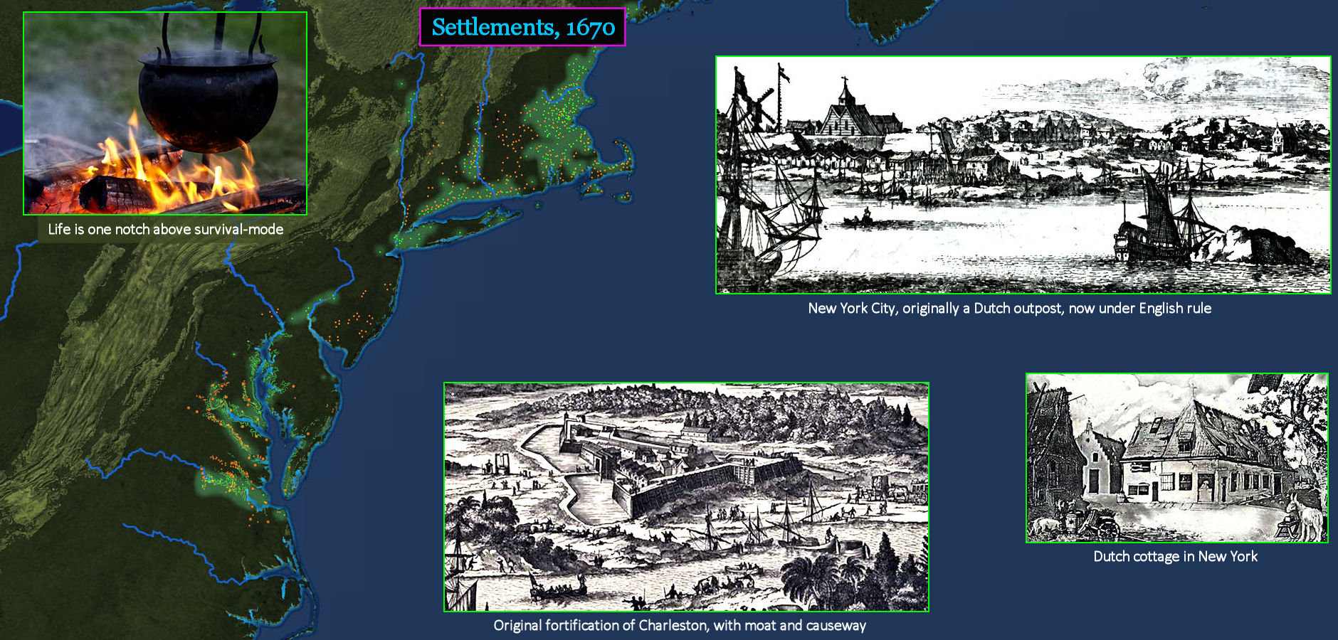 Settlements, 1670